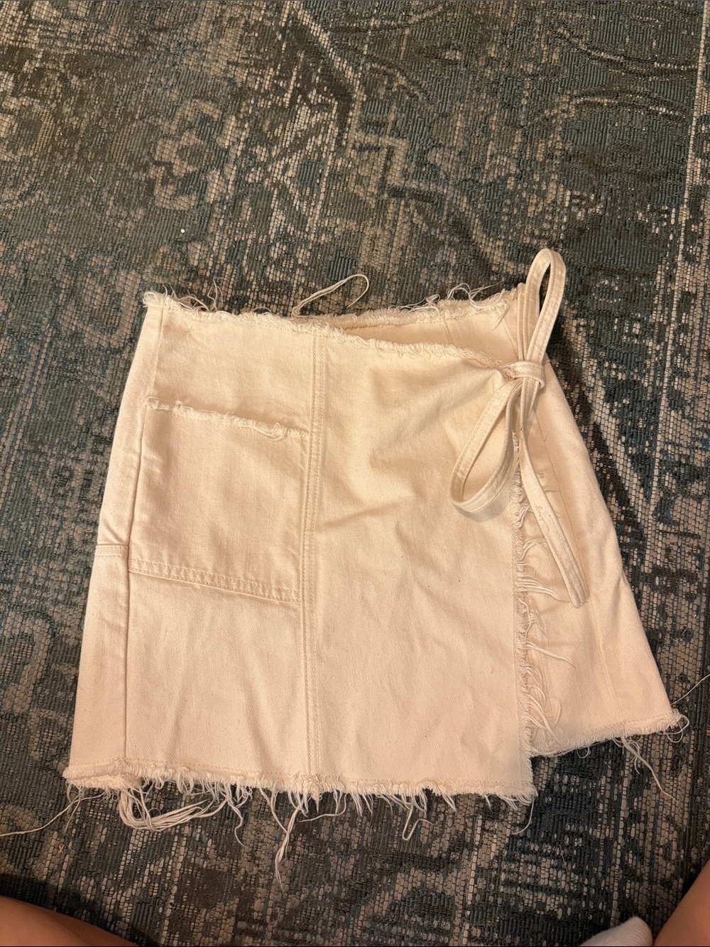 BDG Cream Frayed Wrap Denim Skort with Side Tie